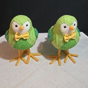 Target 2017 Easter/Spring Pair Of Green Fabric Birds With Yellow Bow.